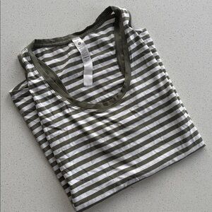 Lululemon Athletica Olive and White Striped Tank Top